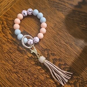 NWOT Stretchy Beaded Keychain with Tassel And Gold Hardware